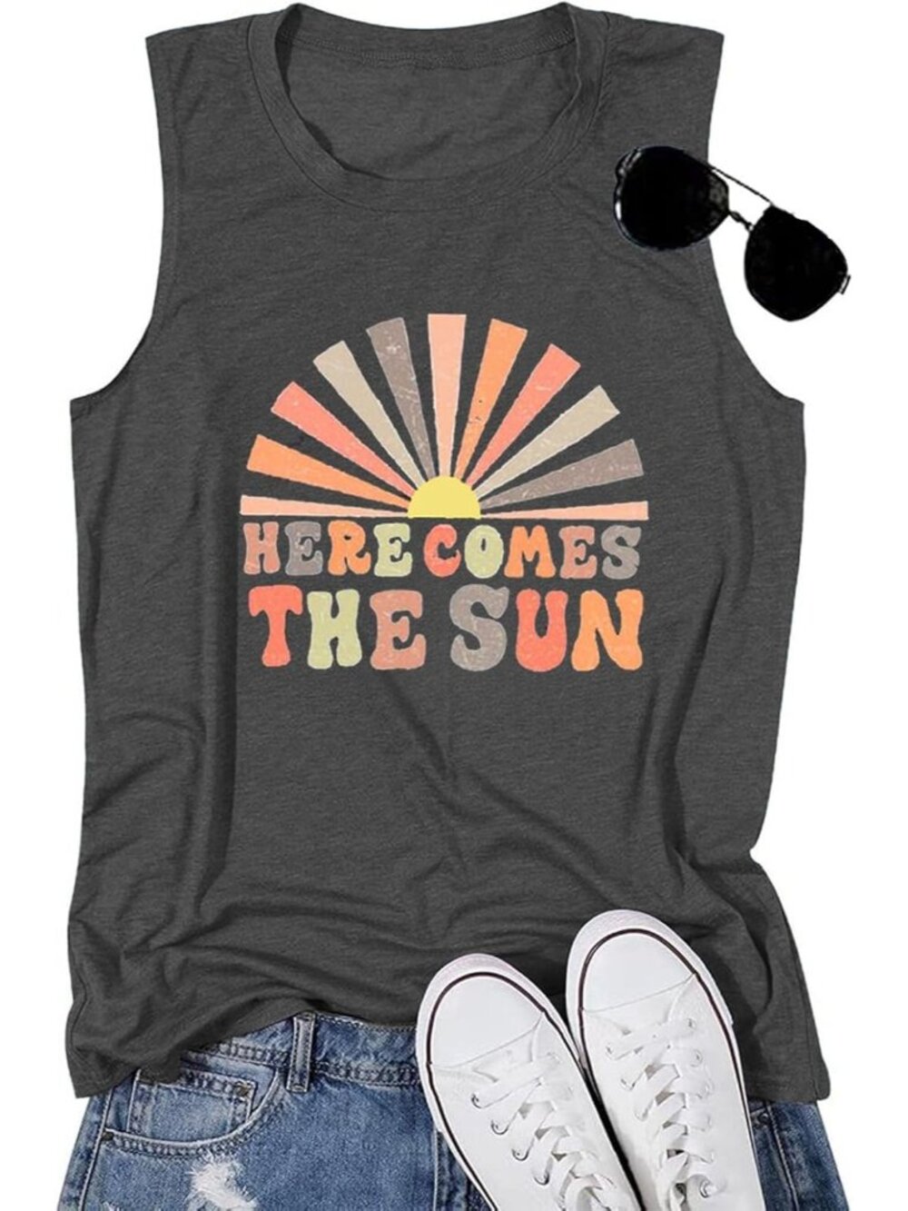 Women's Floral Graphic Tank Top, Loose Fit Cotton Blend, Summer Casual